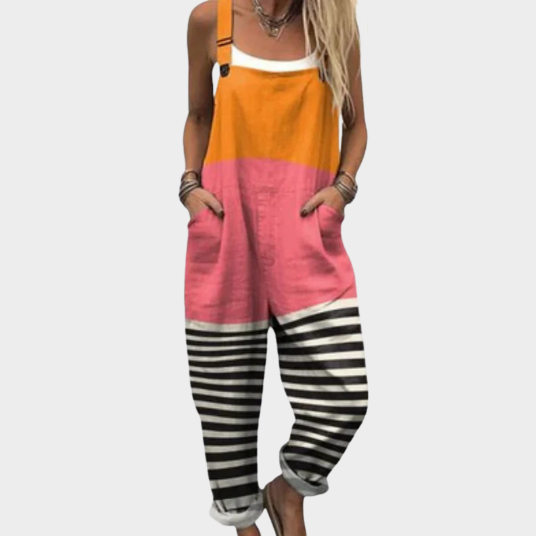 Colour-Block Striped Dungarees — Style 1