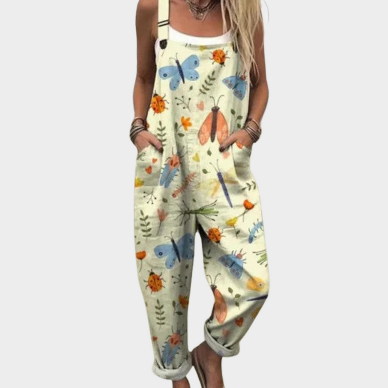 Watercolour Floral Dungarees | Cream