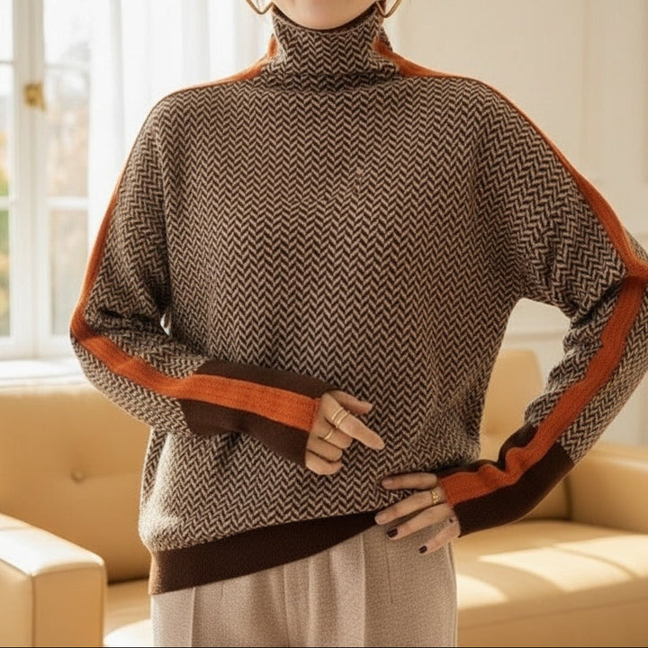 Eleanor | High-Collar Herringbone Jumper