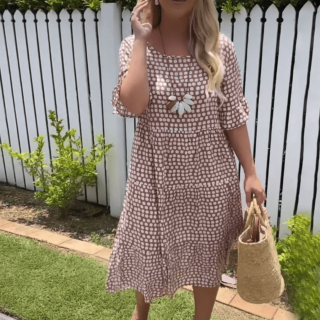 Zora | Short-Sleeve Sand Midi Dress