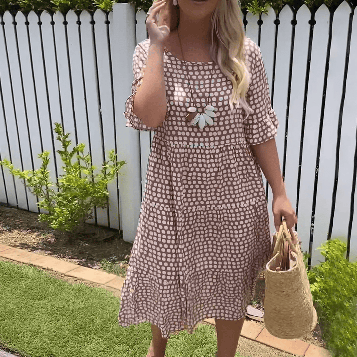 Zora | Short-Sleeve Sand Midi Dress