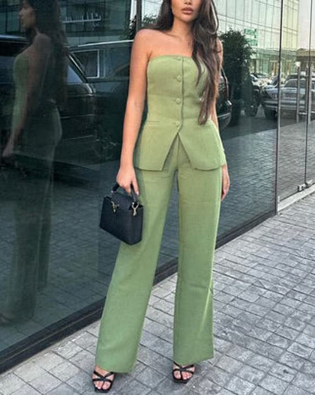 Bria | Sleeveless Button Two-Piece Set