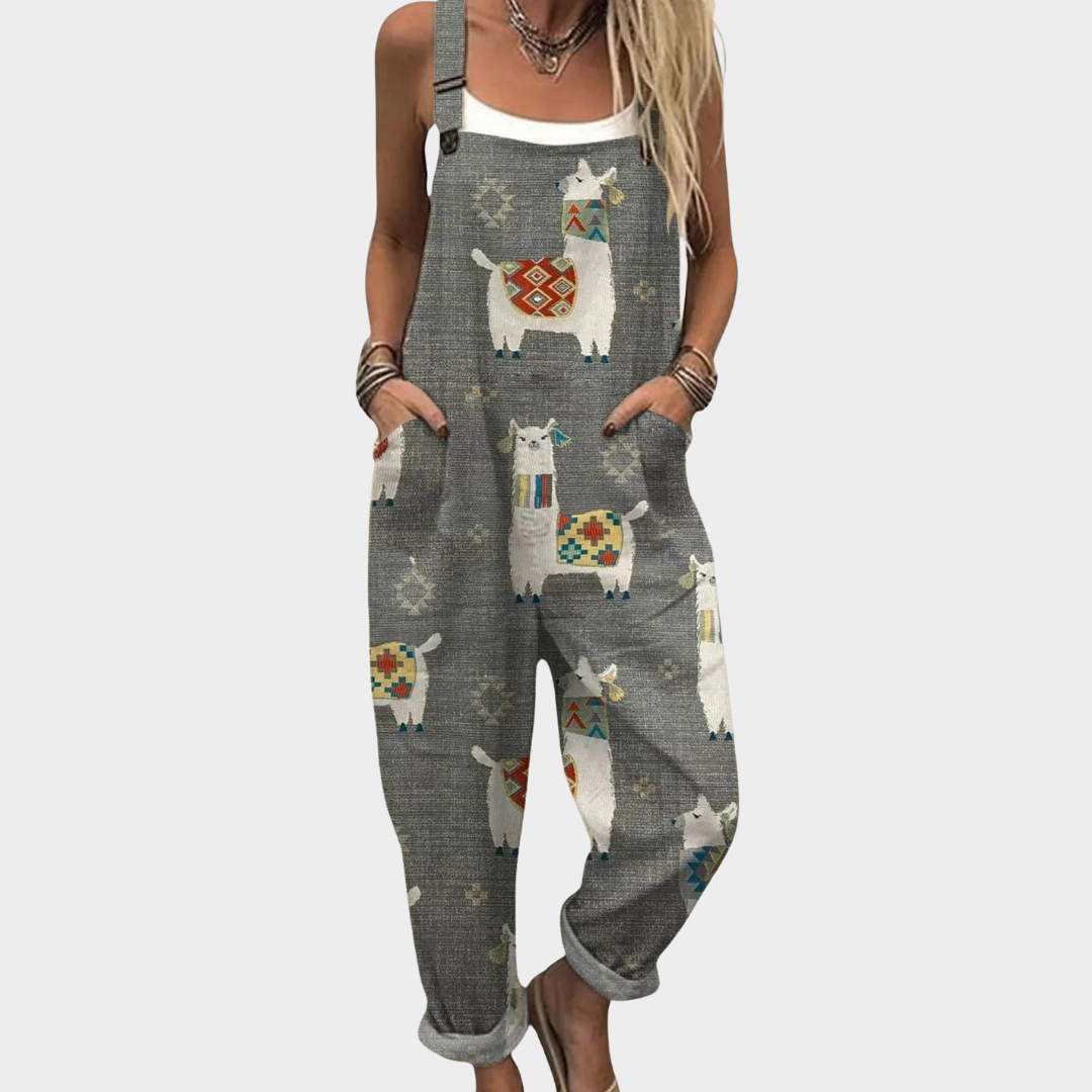 Llama Print Dungarees | Grey