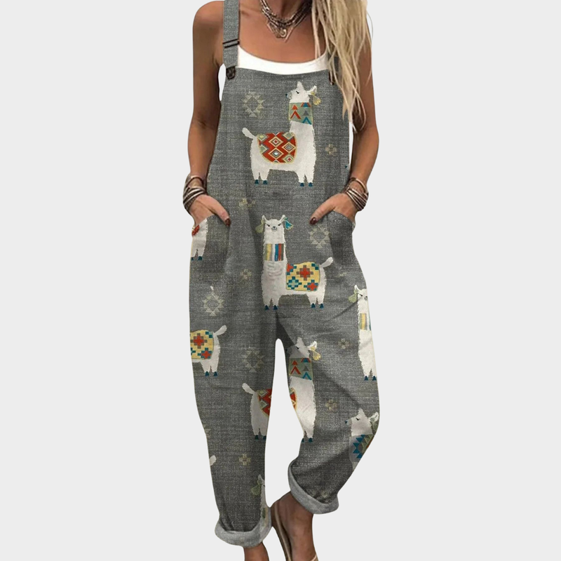 Llama Print Dungarees | Grey