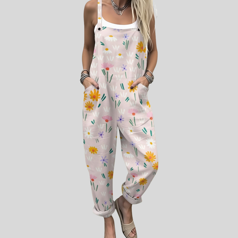 Floral Dungarees | Pale Pink