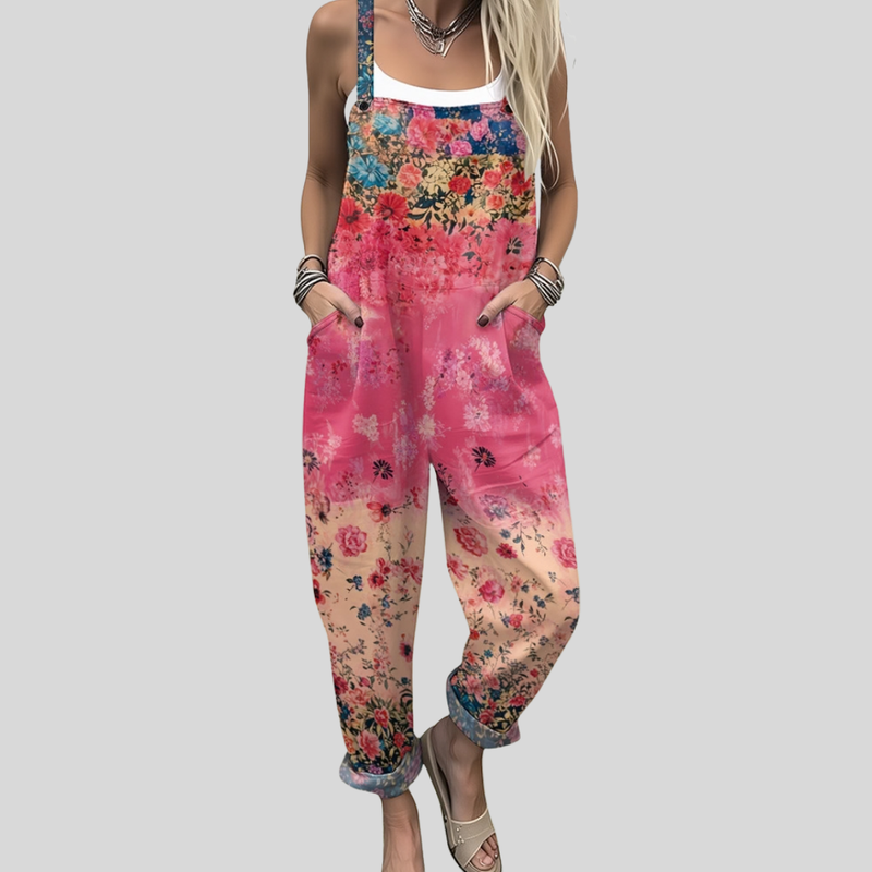 Floral Dungarees | Coral-Pink