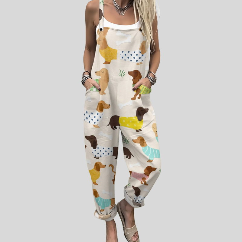 Dachshund Print Overalls