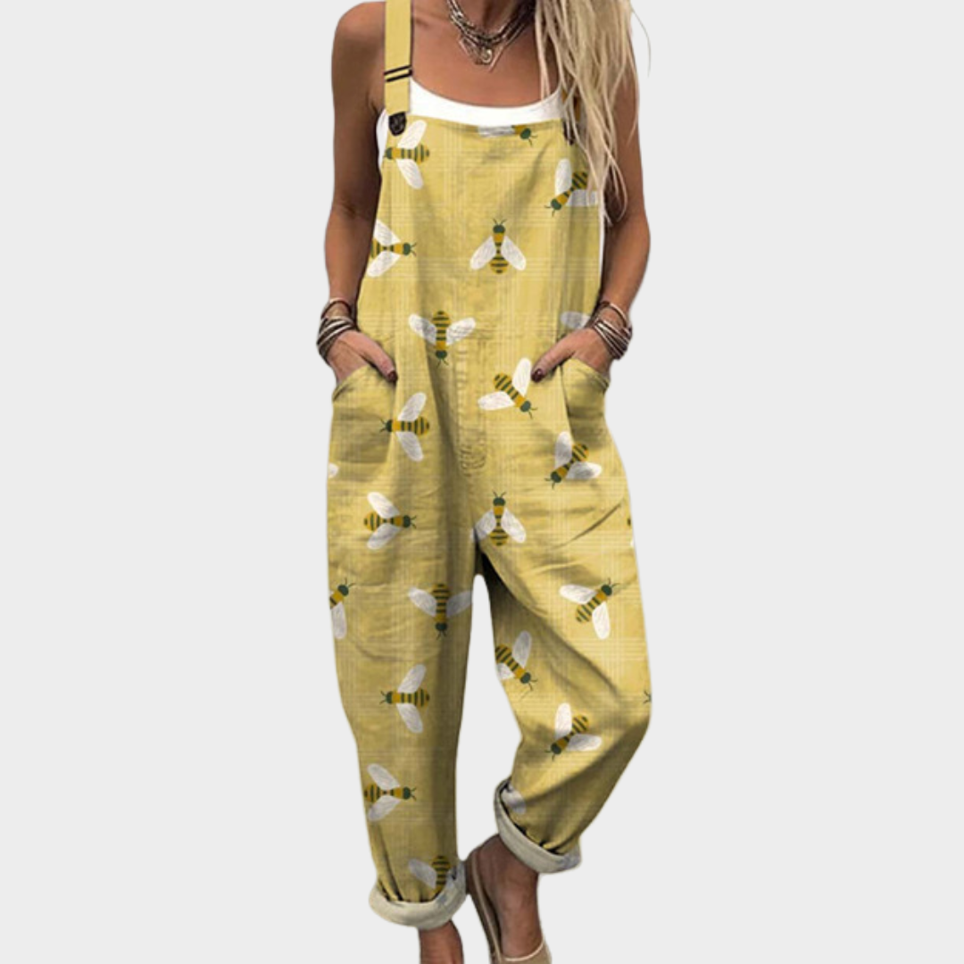Dragonfly Print Dungarees | Mustard Yellow