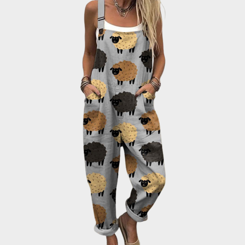 Sheep Print Dungarees | Grey