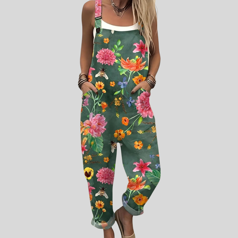 Floral Dungarees | Petrol Green