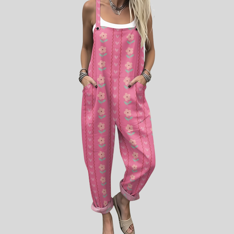 Floral & Heart Print Dungarees