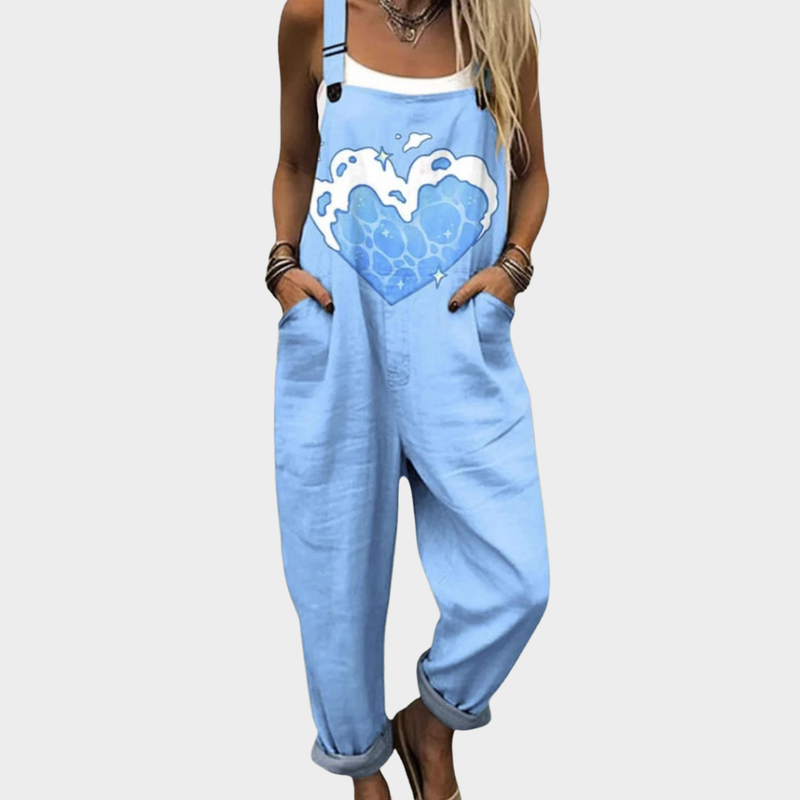 Heart Print Dungarees | Light Blue