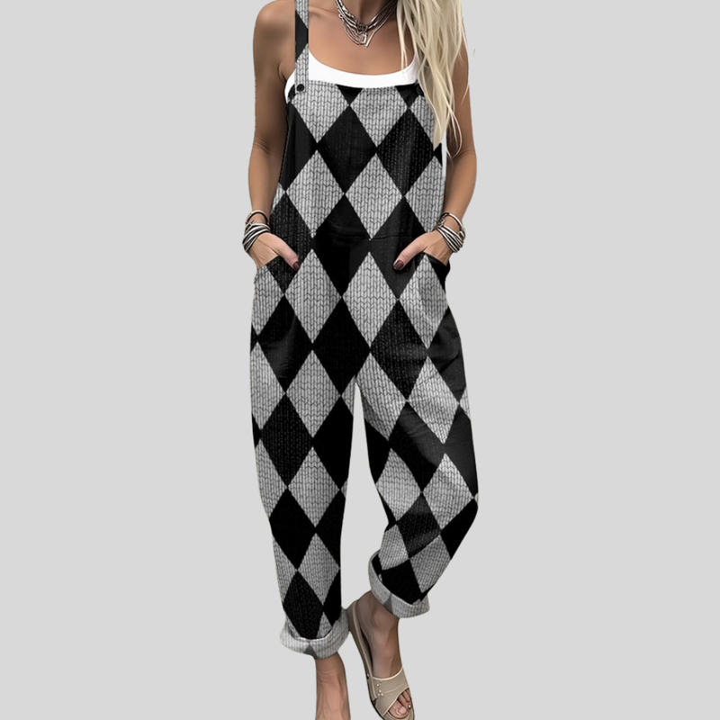 Harlequin Diamond Dungarees | Black & White