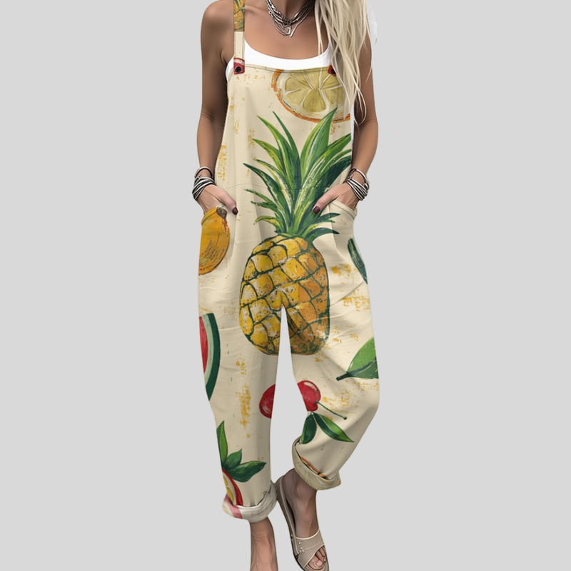 Tropical Fruit Print Overalls