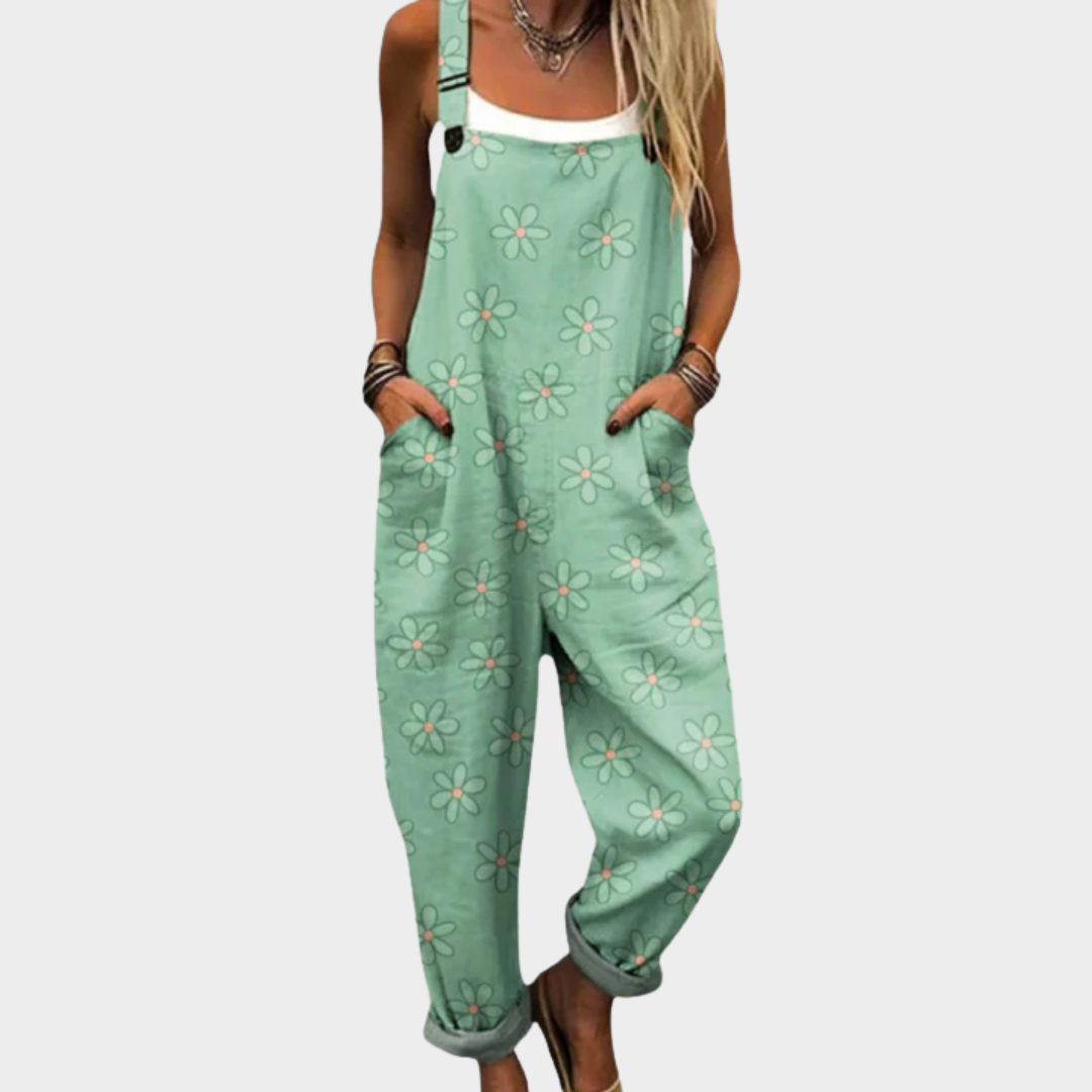 White Blossom Dungarees | Sage Green