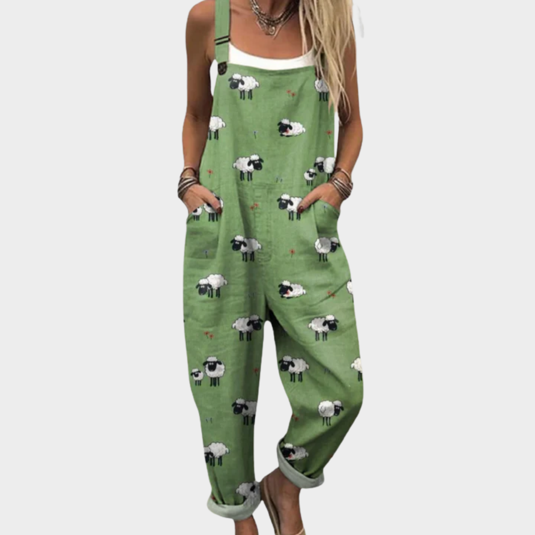 Green Dungarees with Sheep Print