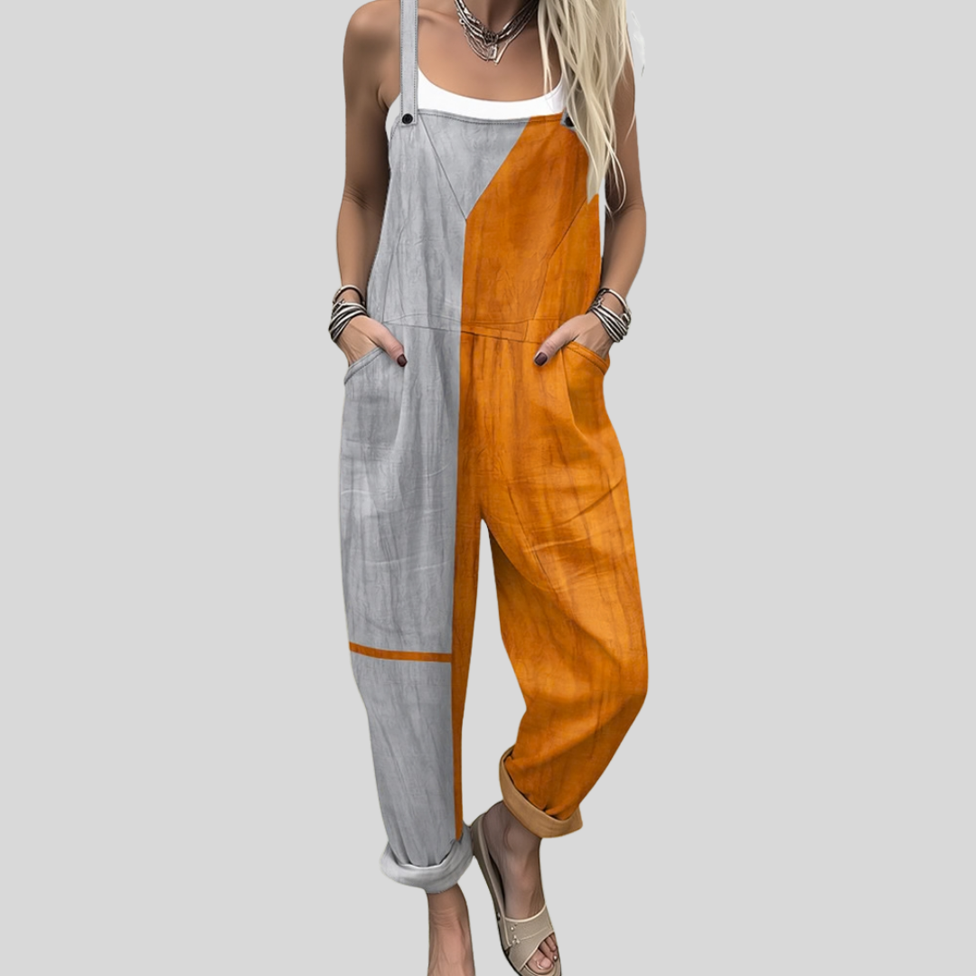 Colour-Block Dungarees | Grey-Orange
