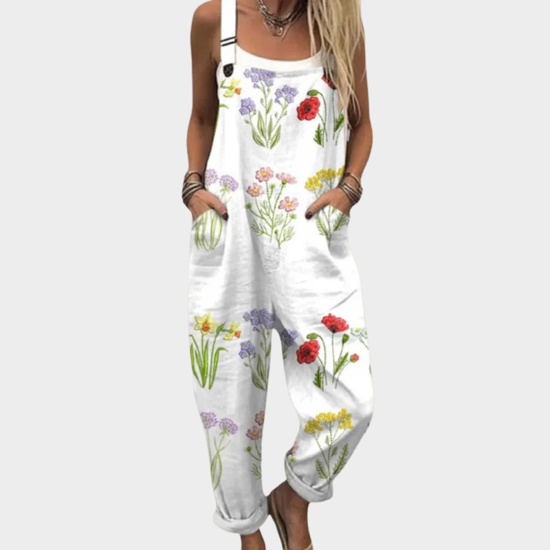Wildflower Meadow Dungarees | White