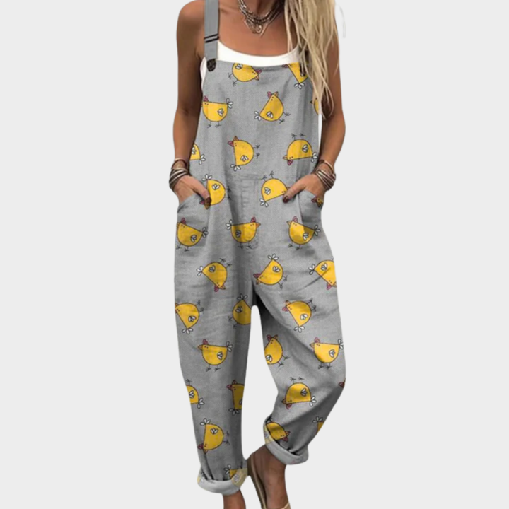 Bird Print Dungarees | Olive Green