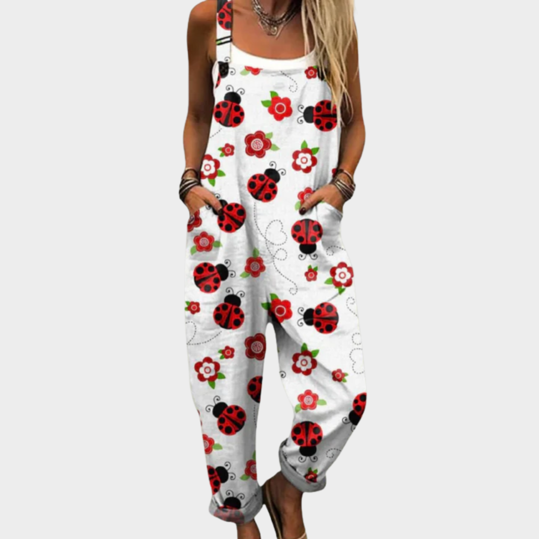 Ladybird Print Dungarees | White