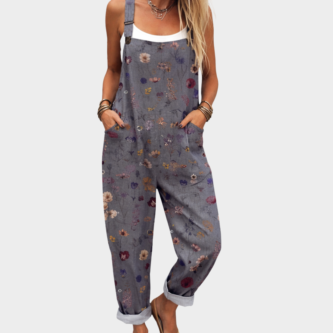 Ditsy Floral Dungarees | Grey-Blue