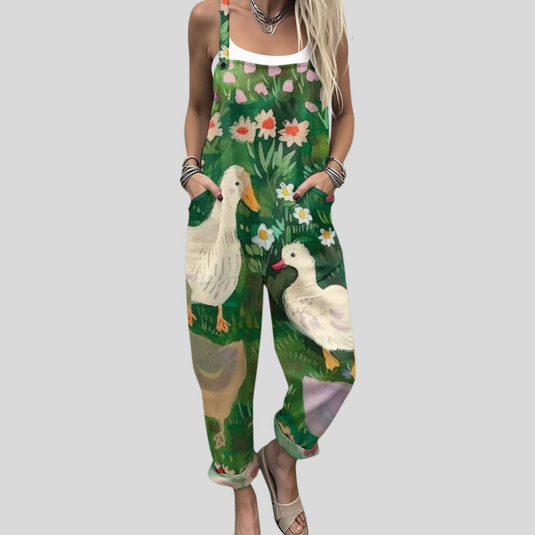 Green Dungarees with Duck Print