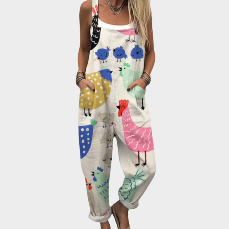 Cheerful Farm Animal Print Dungarees