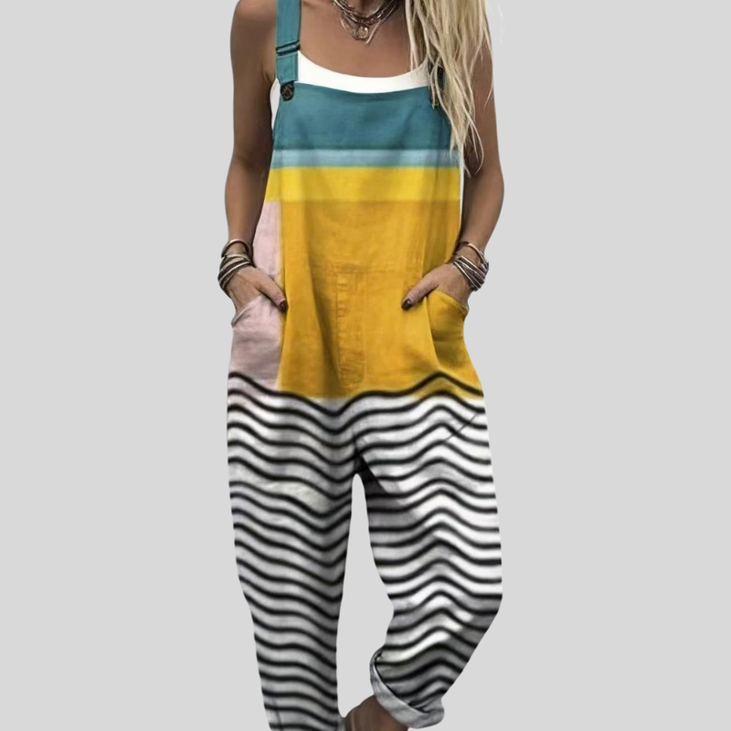 Colour-Block Dungarees | Petrol-Yellow