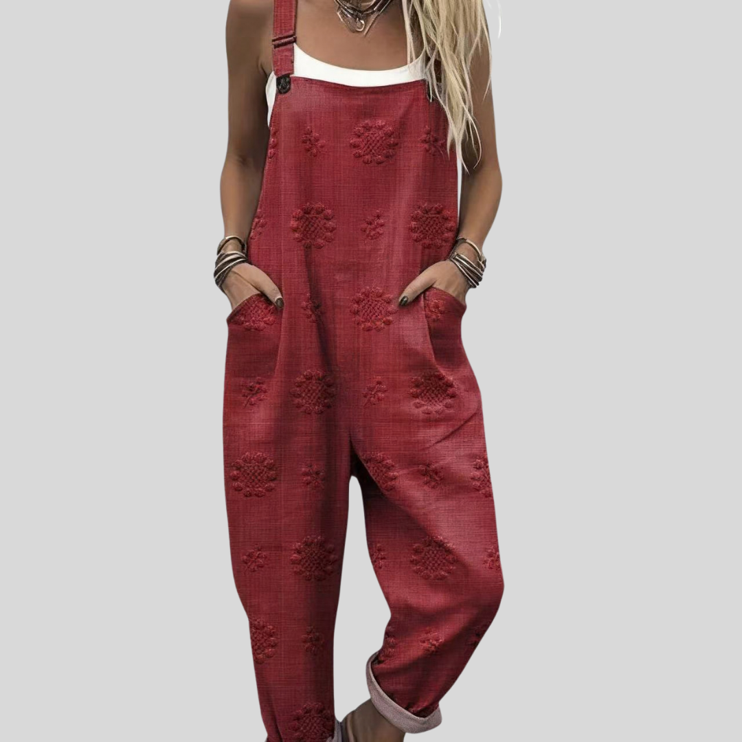 Wine Red Textured Dungarees