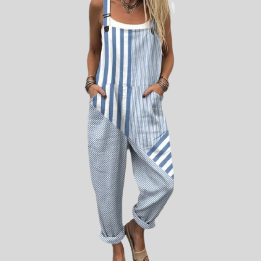Striped Dungarees | Blue-White
