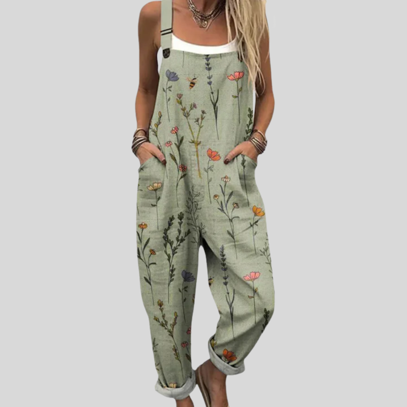Sage Green Dungarees with Floral Mix