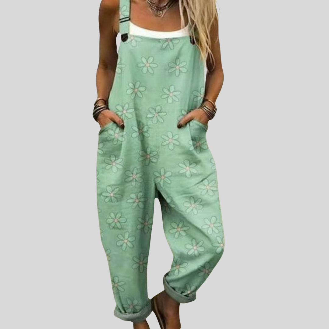 Floral Dungarees | Mint Green