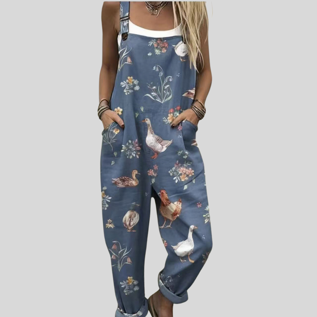 Goose Print Dungarees | Blue