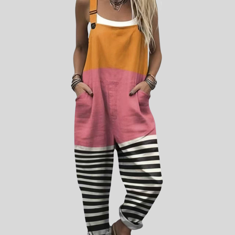 Colour-Block Dungarees | Orange-Pink