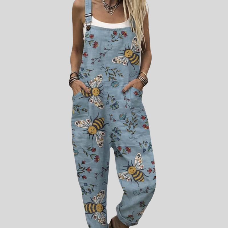 Light Blue Dungarees with Bee Print