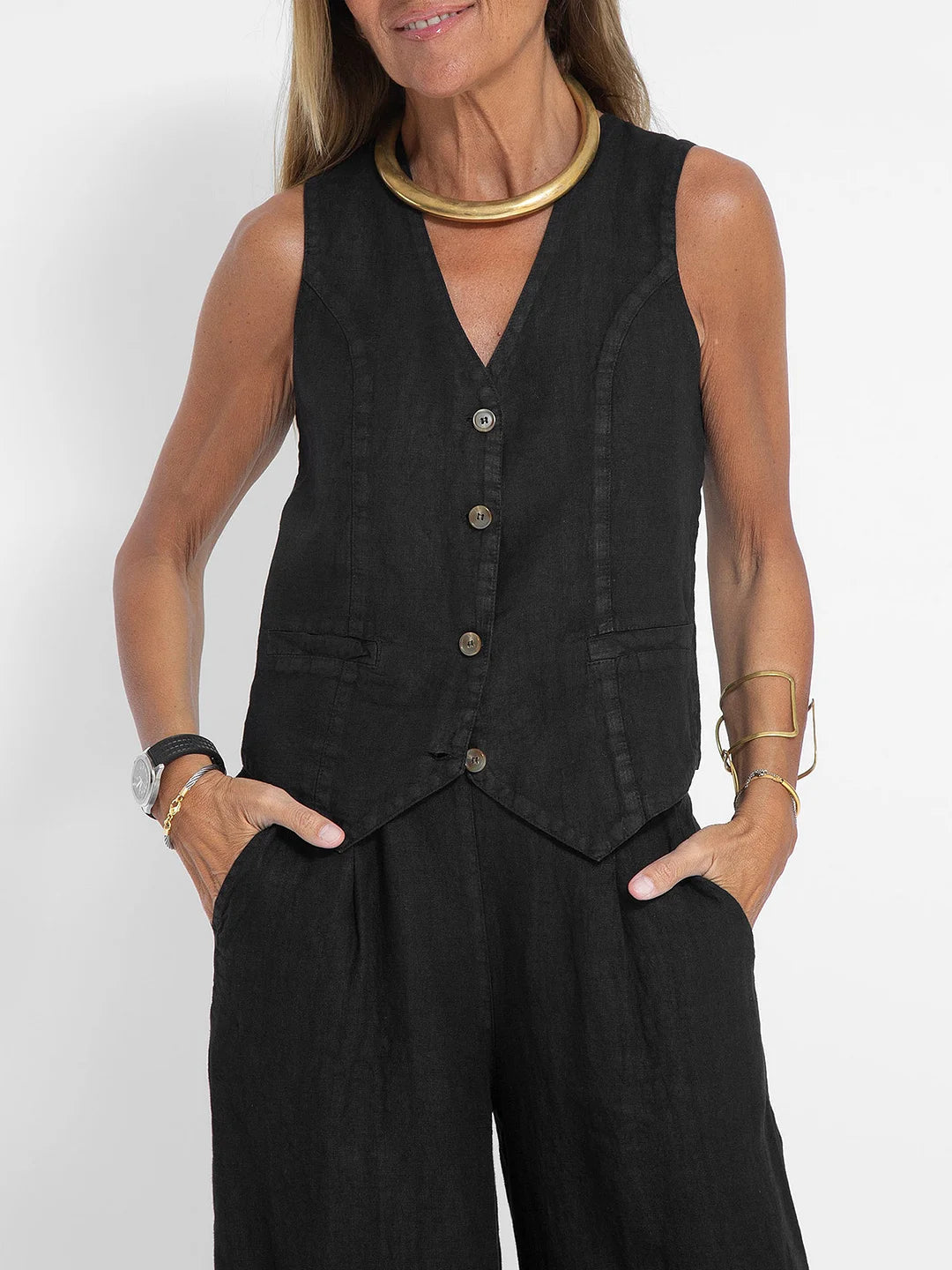 Aira | Button Waistcoat & Wide-Leg Trouser Set