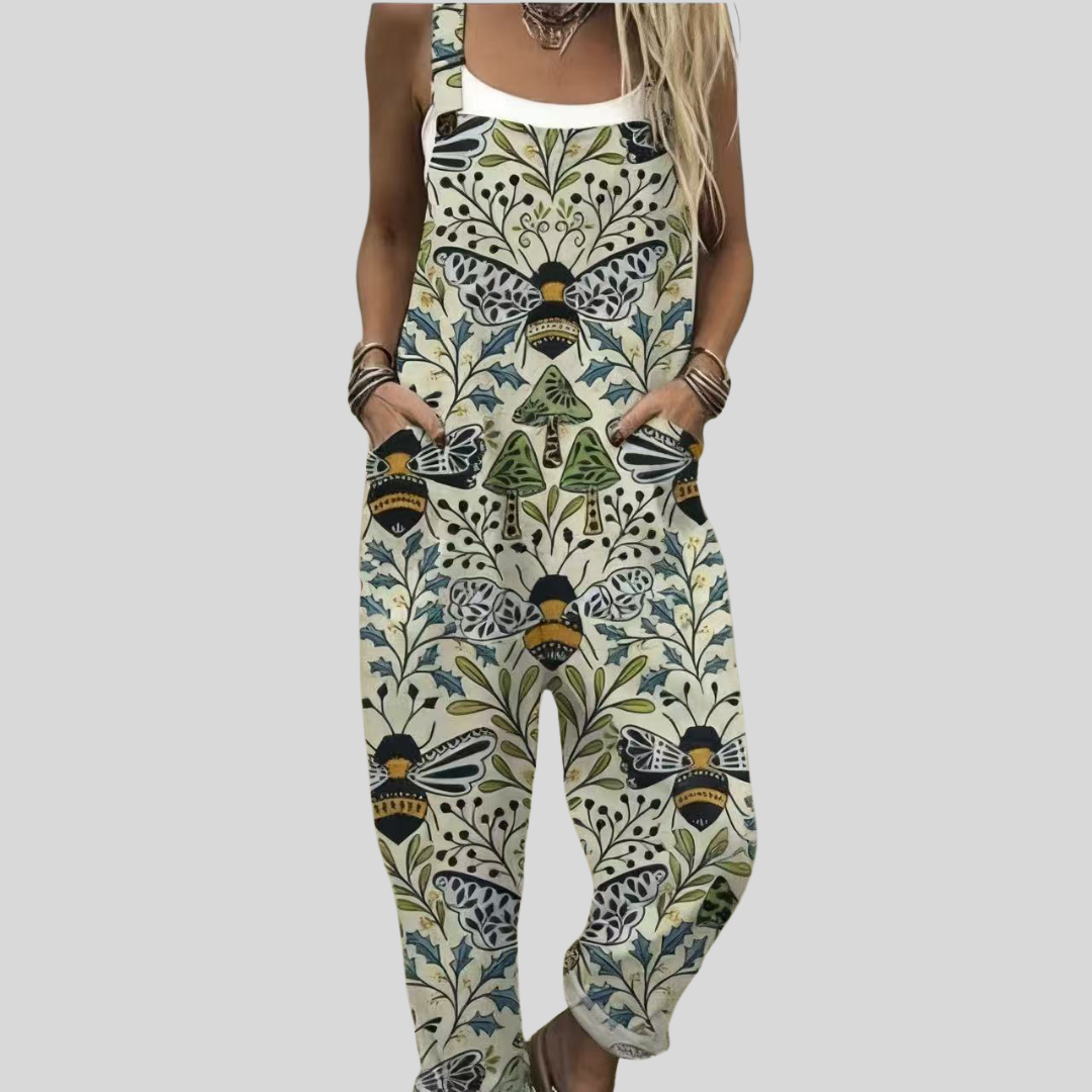 Bee Print Dungarees | Sage Green — Style 2
