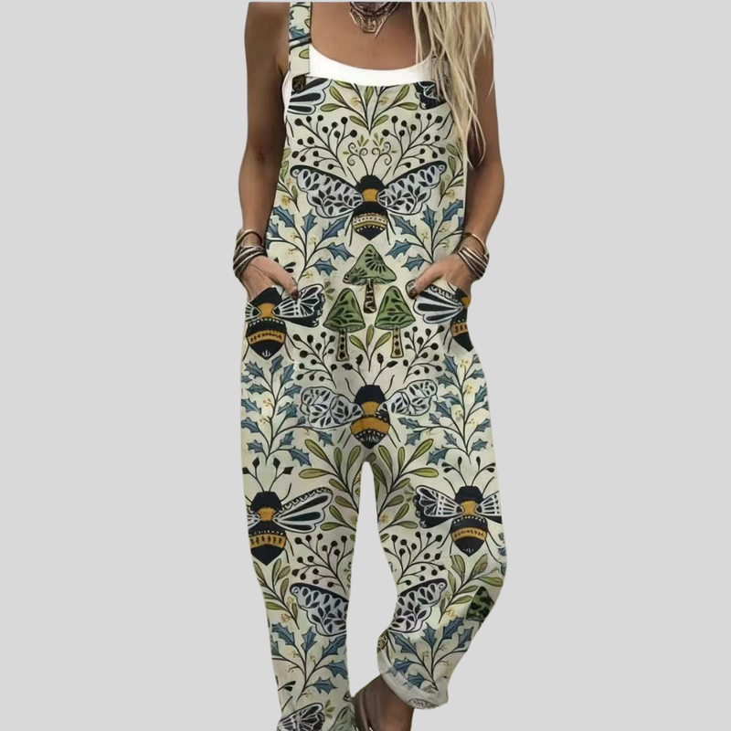Bee Print Dungarees | Sage Green — Style 2