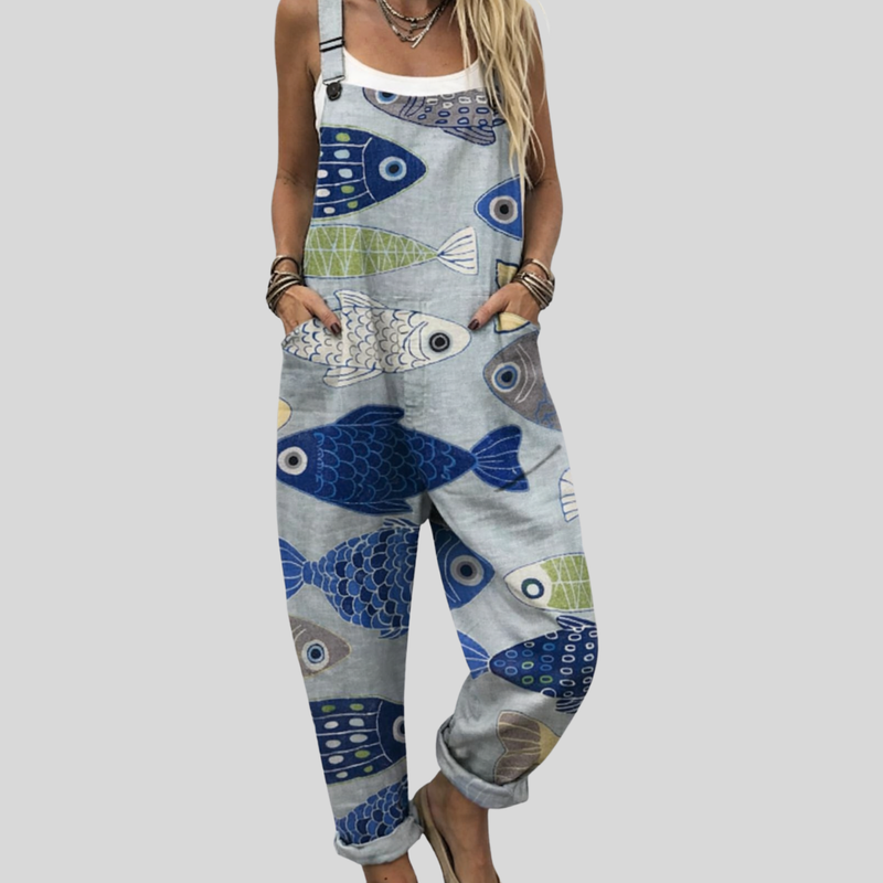 Fish Print Dungarees | Blue