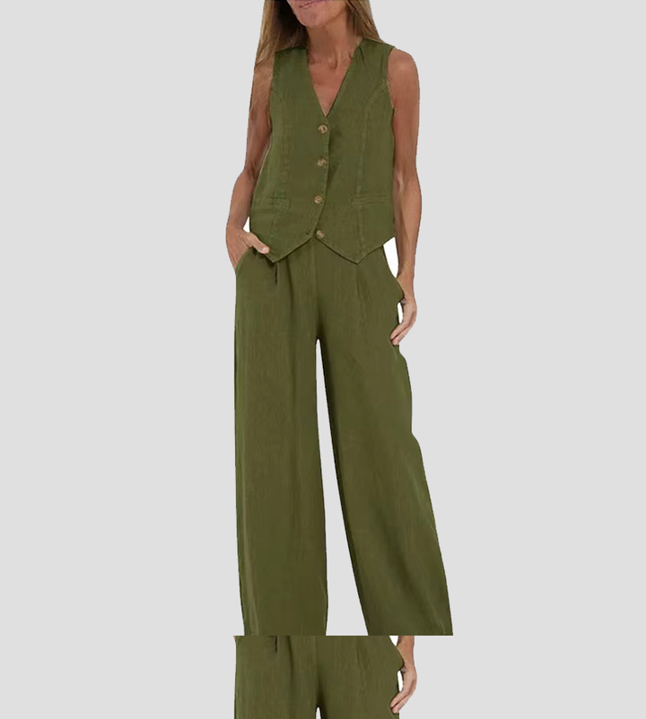 Aira | Button Waistcoat & Wide-Leg Trouser Set