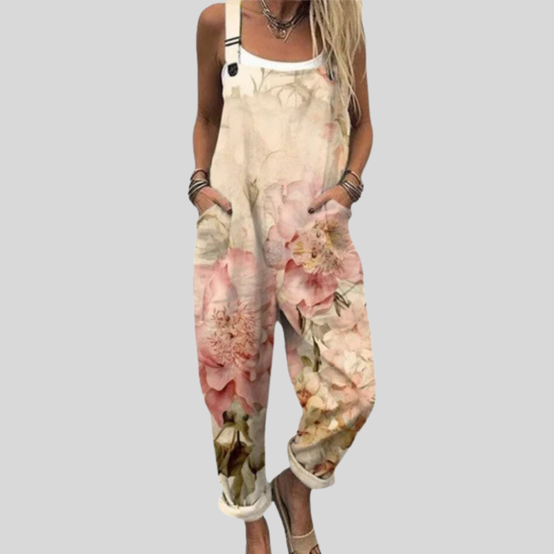Watercolour Rose Dungarees | Cream