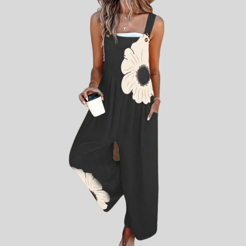 Black Dungarees with Statement Bloom