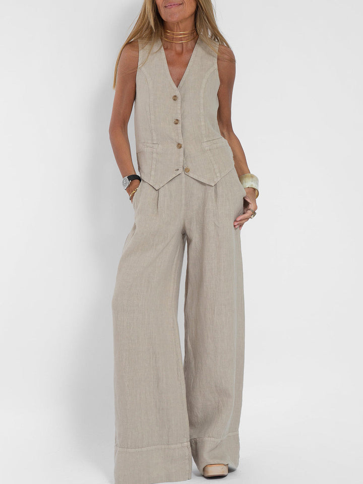 Aira | Button Waistcoat & Wide-Leg Trouser Set