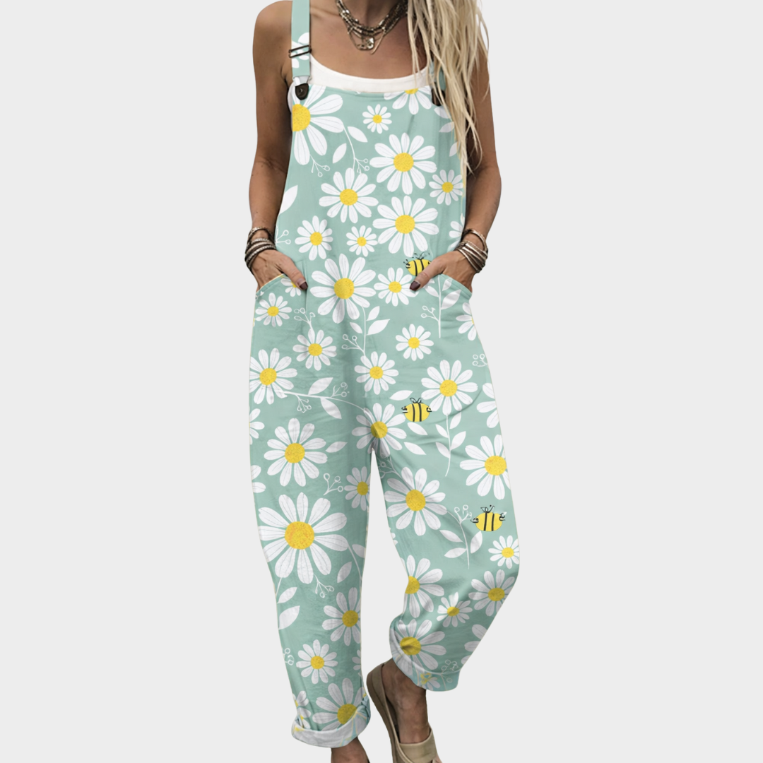Daisy Print Dungarees | Mint Green