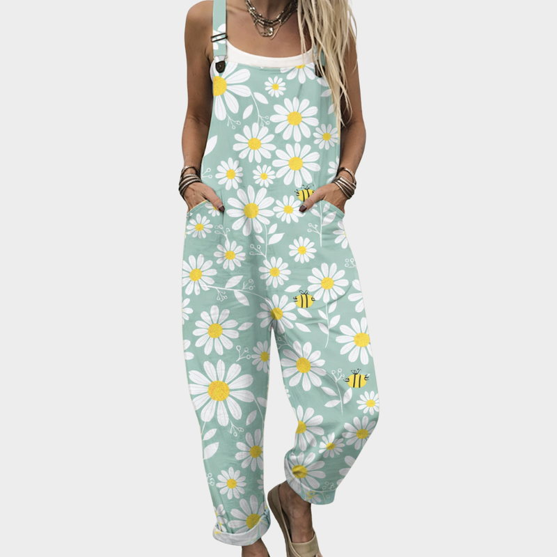 Daisy Print Dungarees | Mint Green