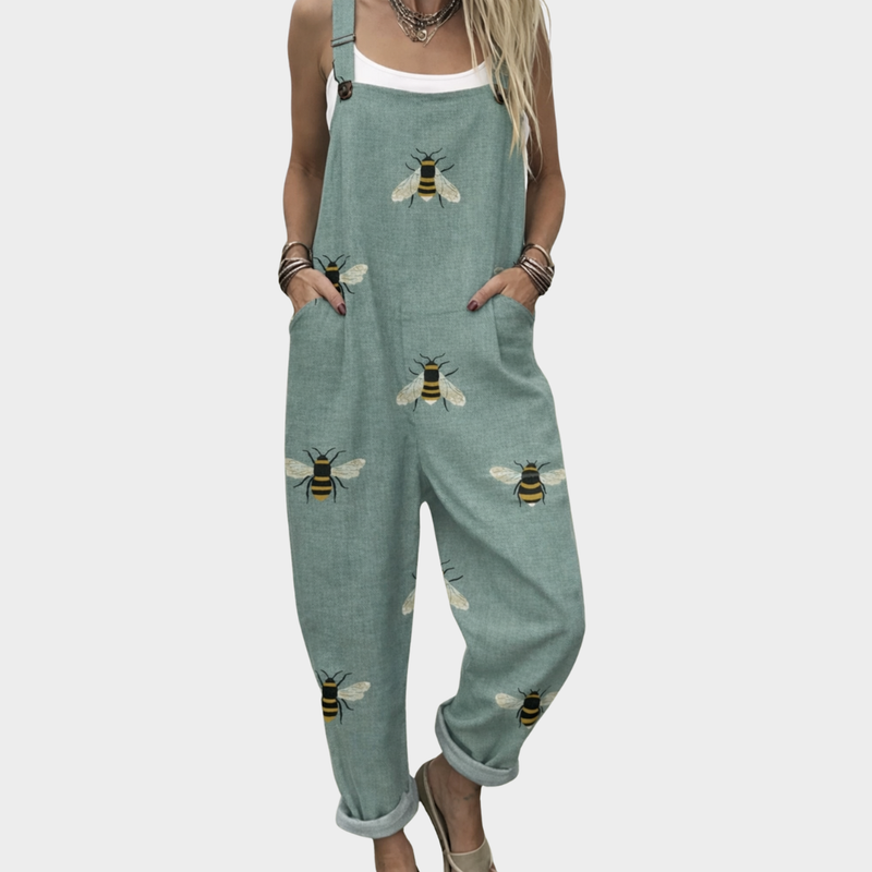 Bee Print Dungarees | Sage Green — Style 1