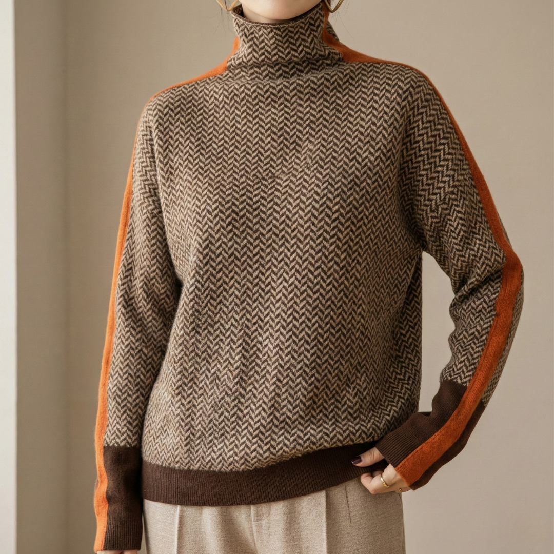 Eleanor | High-Collar Herringbone Jumper