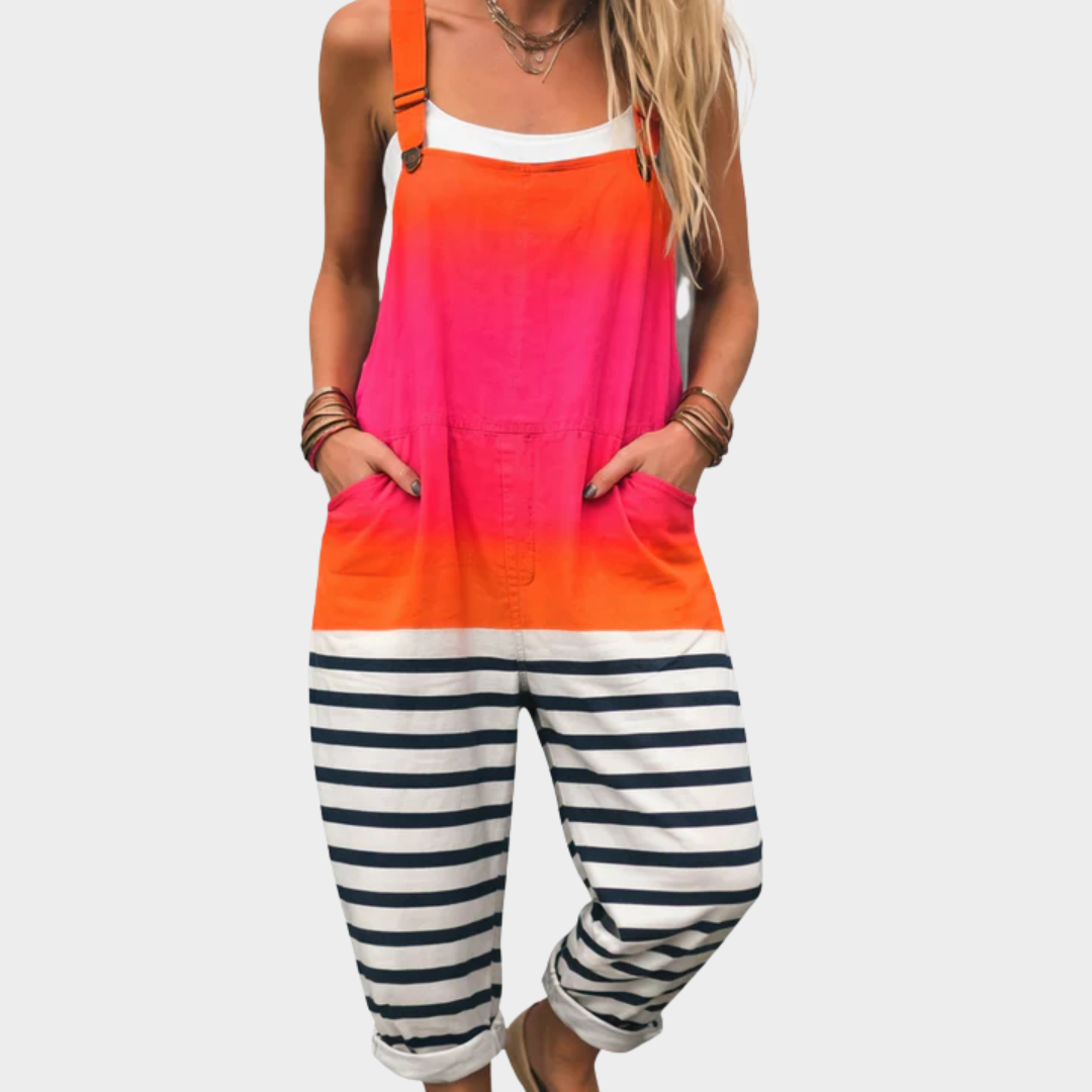 Orange-Pink Striped Dungarees