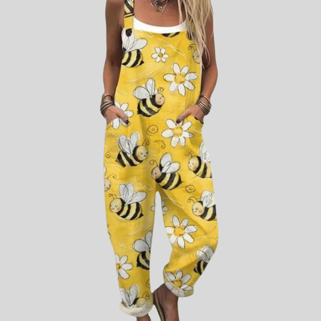 Bee Print Dungarees | Yellow
