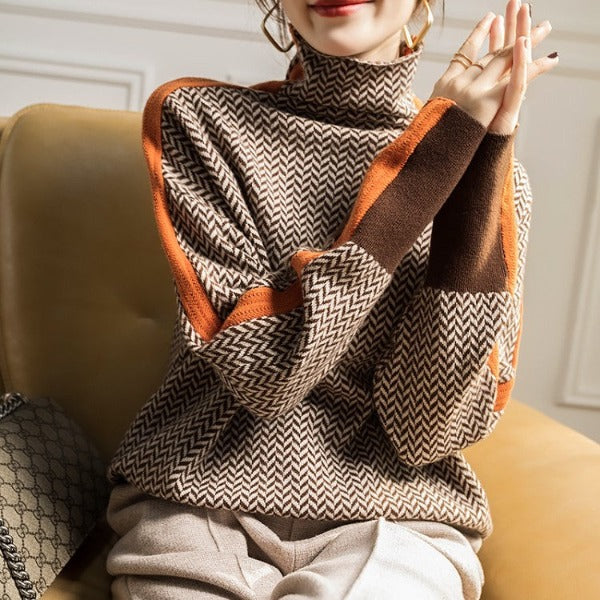 Eleanor | High-Collar Herringbone Jumper